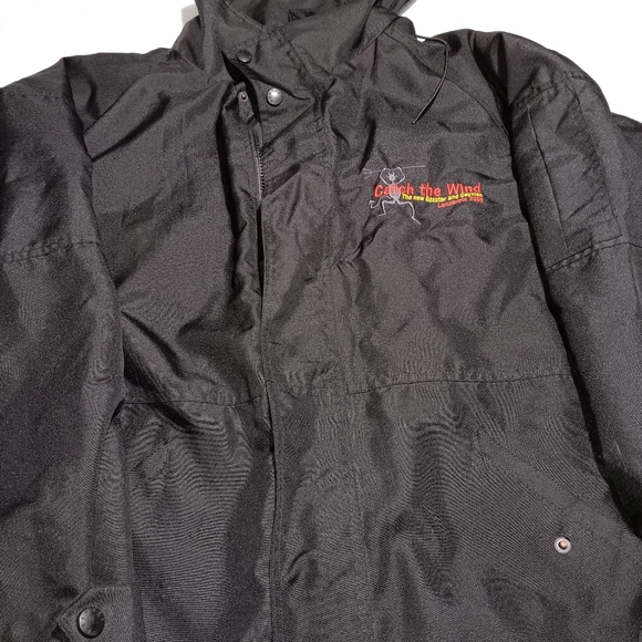 PRINTER CATCH THE WIND JACKET BY JAMES HARVEST SPORTSWEAR LARGE BLAck with hood - Picture 7 of 8